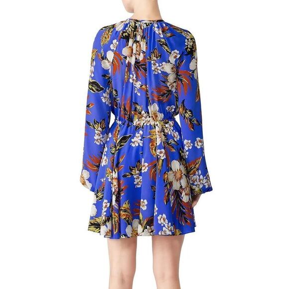 Diane Von Furstenberg Dress Floral Print Silk Cinch Long Sleeve Mini Blue XS - Picture 2 of 10